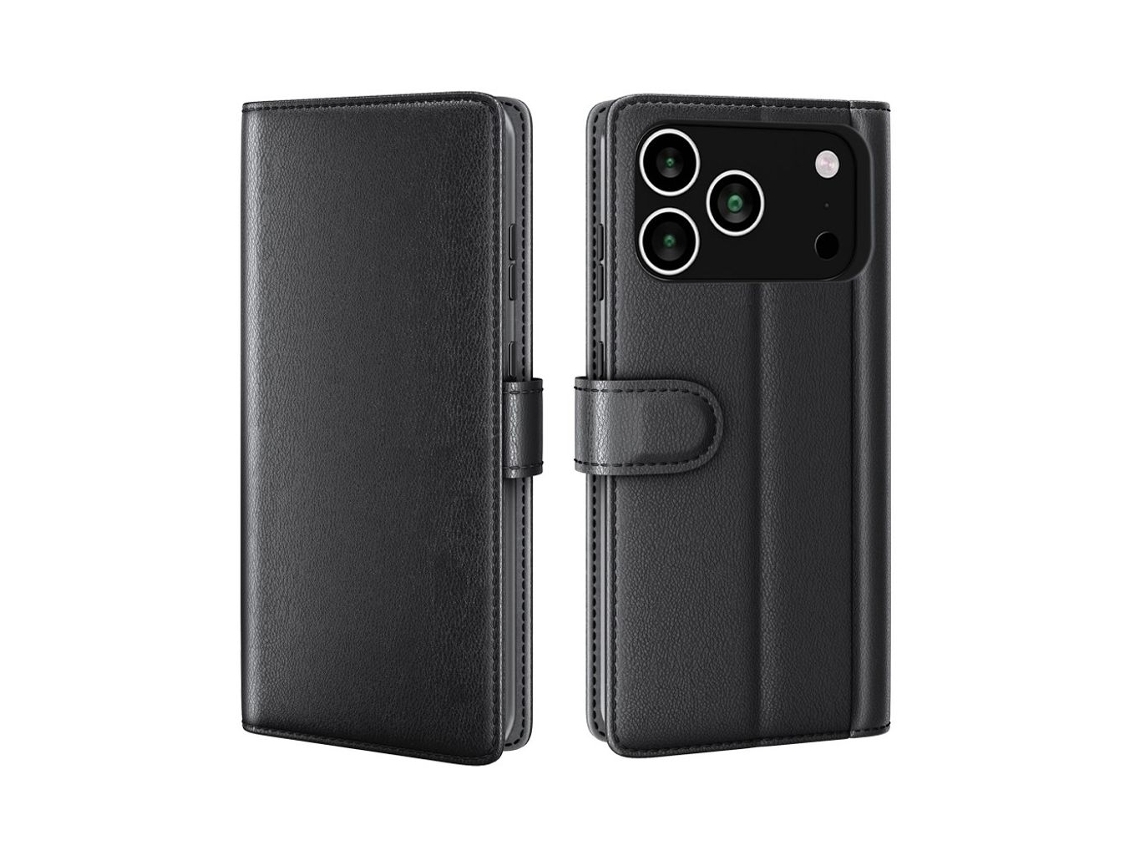 Capa De Couro Genuíno Para Iphone 17 Pro Max – Preta