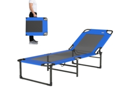 Espreguiçadeira Dobrável Com Encosto Ajustável Em 4 Posições, Alças E De Textilene Suporta Até 120 Kg 175x58x68 Cm Azul