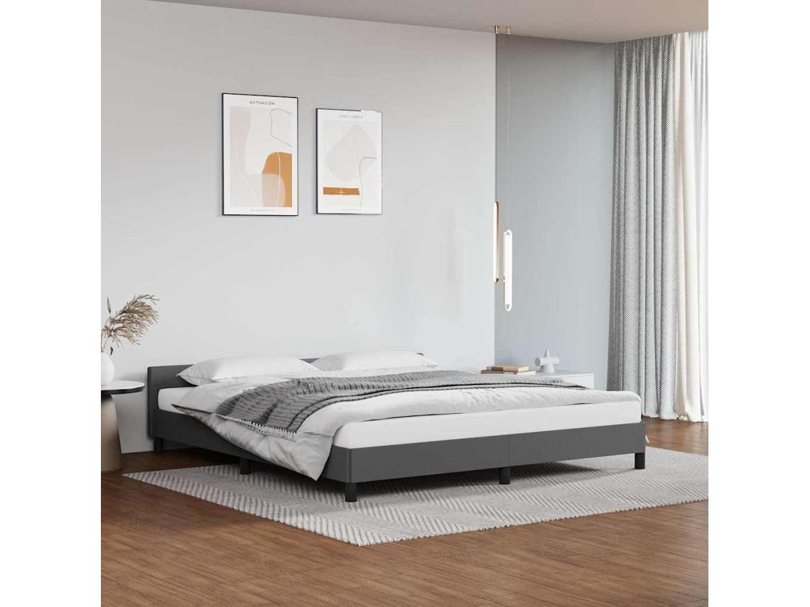 Vidaxl Estrutura Cama C/ Cabeceira Sem Colchão 160x200 Cm Cinzento
