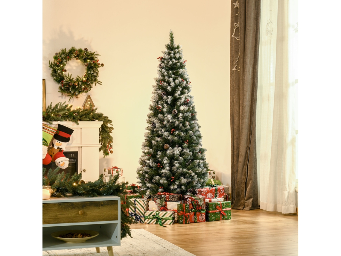 Árvore De Natal Artificial Nevada 180 Cm Com Bagas Vermelhas E Pinhas Brancas, 618 Ramos
