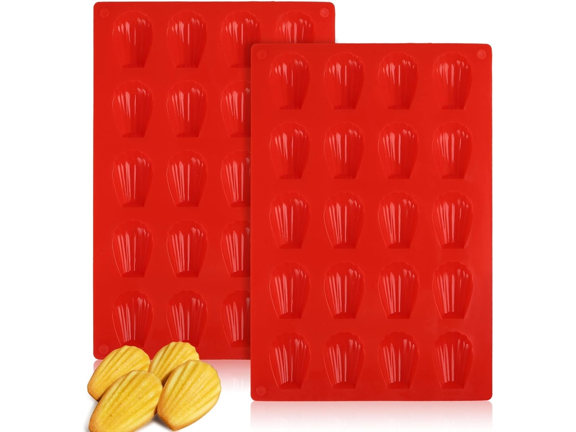 Forma De Silicone Para Madeleine - Antiaderente - 2 Unidades Mini - 29,5 X 20 Cm - 20 Cavidades Vermelho