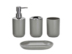Conjunto 4 Peças Acessórios Banheiro Dispensador, Suporte Escova, Bacia Sabão (cinzento)