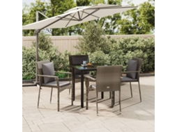 Vidaxl 5 Pcs Conjunto Jantar Jardim C/ Almofadões Vime Pe Preto/cinza