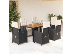 Vidaxl 7 Pcs Conjunto De Jantar P/ Jardim C/ Almofadões Vime Pe Preto
