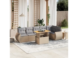Vidaxl 7 Pcs Conjunto De Sofás P/ Jardim Com Almofadões Vime Pe Bege