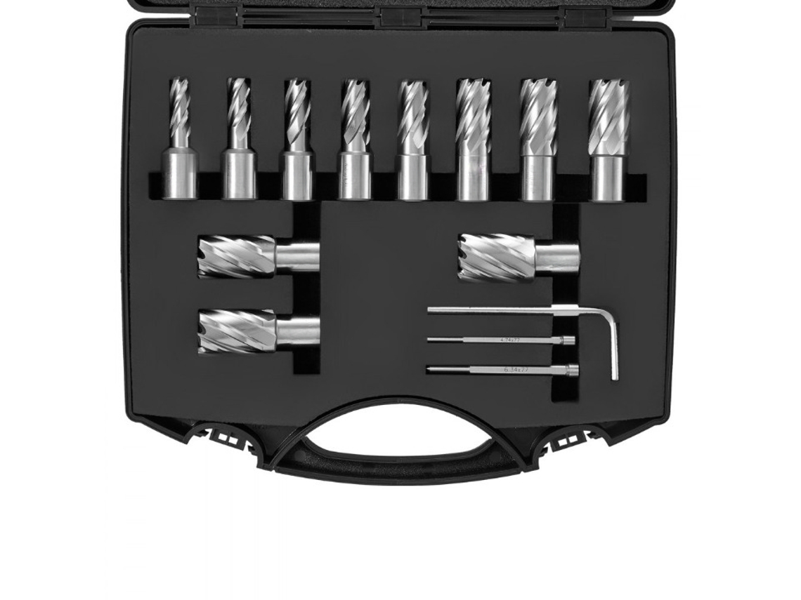 Conjunto De 13 Brocas De Coroa M2al 7/16 A 1-1/16'' Para Metal Com Encaixe Weldon E Profundidade De Corte 25 Mm Tekmaquinas