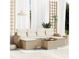 Vidaxl 7 Pcs Conjunto De Sofás P/ Jardim Com Almofadões Vime Pe Bege