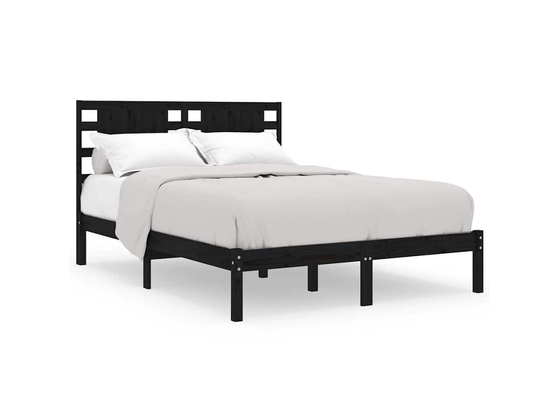 Estrutura De Cama Vidaxl Preto Madeira De Pinho Maciça (195.5 X 146 X 100 Cm)
