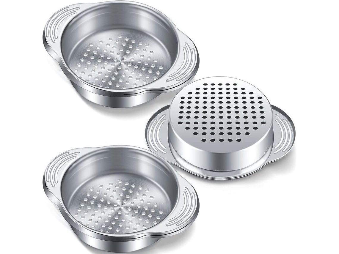 Escorredor de lata de atum Linjou em aço inoxidável 304 com 97 furos para escorrer alimentos enlatados, conjunto de 3 peças.