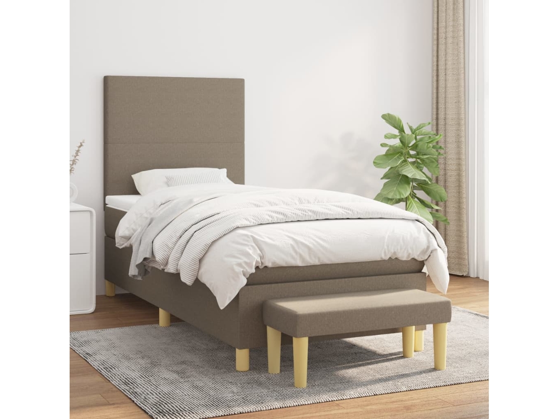 Vidaxl Cama Com Molas/colchão 100x200 Cm Tecido Cinza-acastanhado