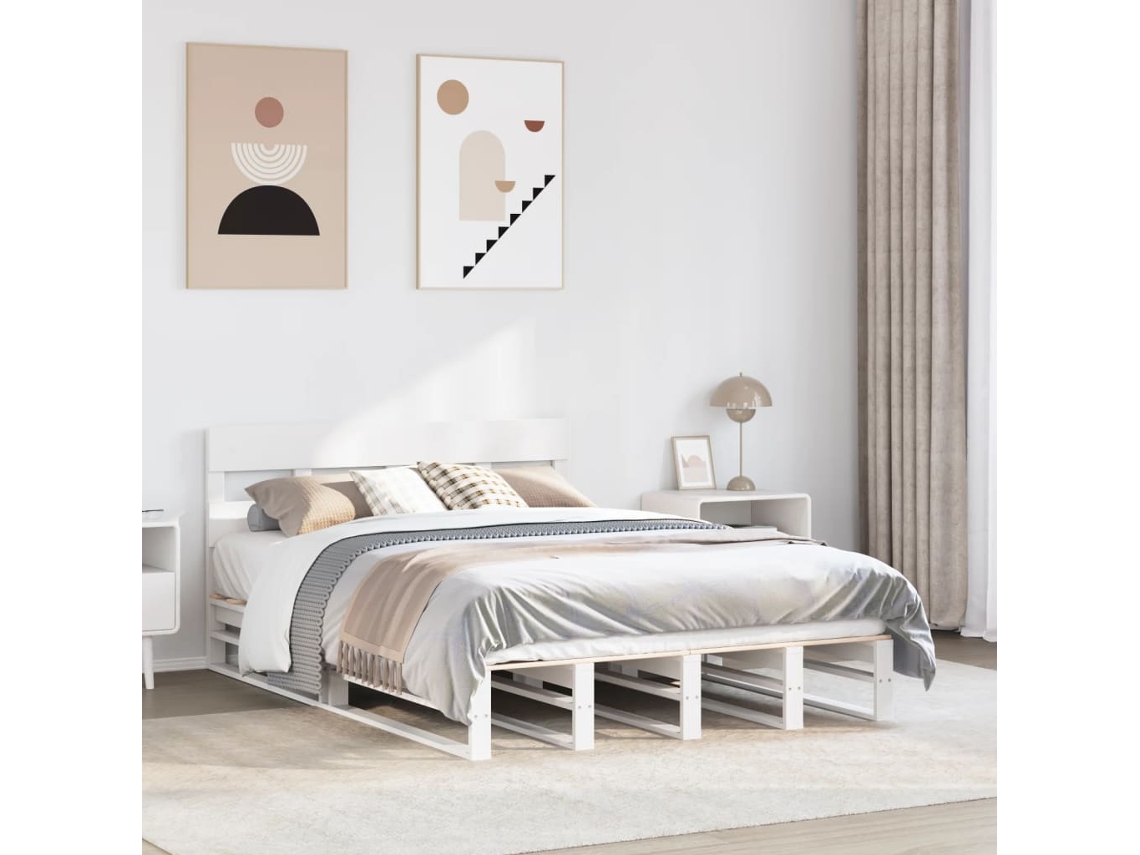 Vidaxl Cama Sem Colchão 120x200 Cm Madeira De Pinho Maciça Branco