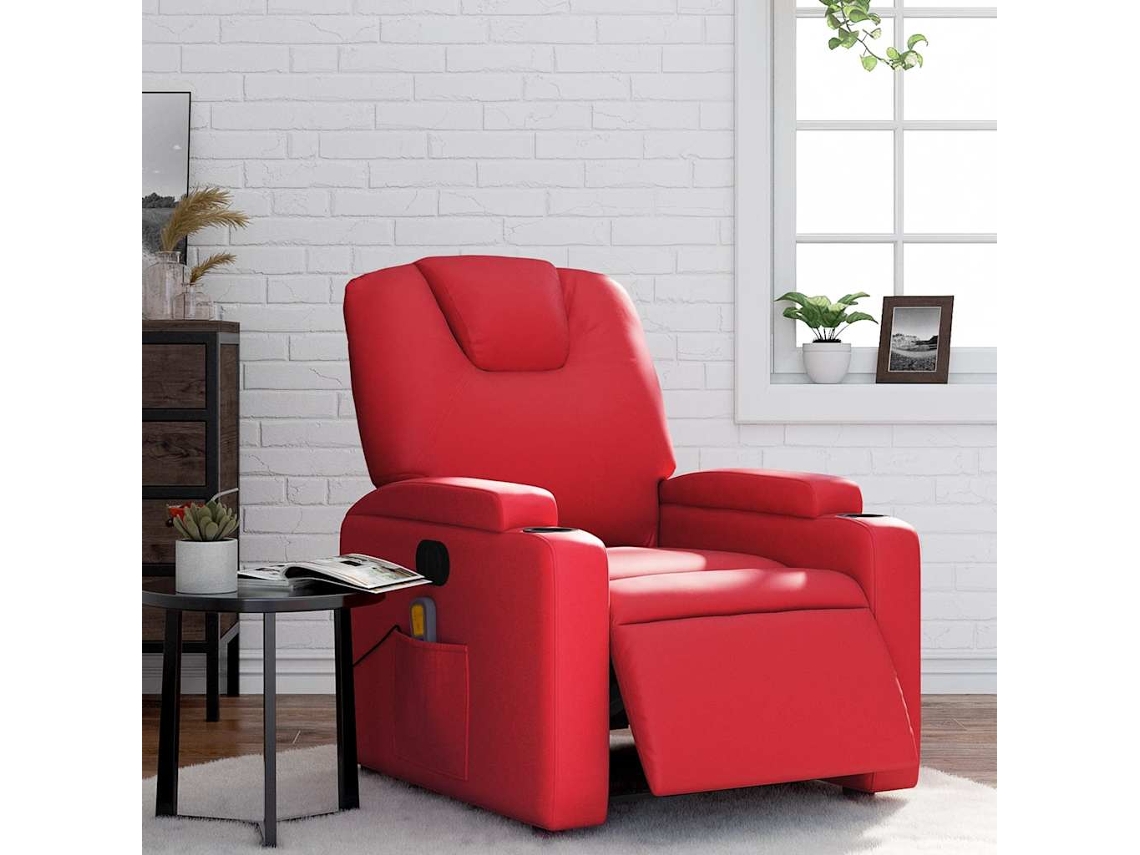 Vidaxl Poltrona Massagens Reclinável Elétrica Couro Artif. Vermelho
