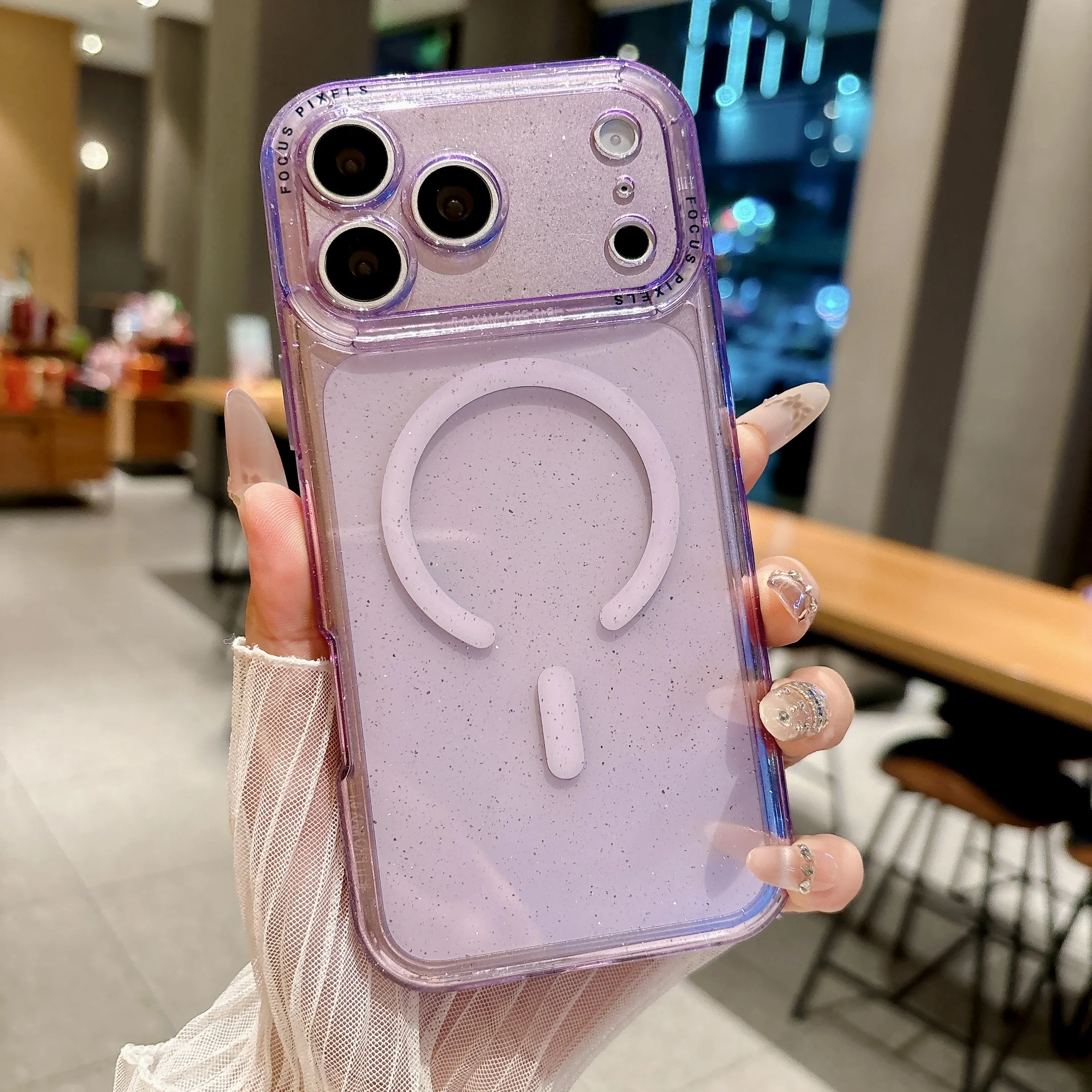 Capa Protetora Magnética Transparente Com Glitter 2 Em 1 Para Iphone 13 Pro Max (roxa).