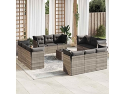 Vidaxl 13 Pcs Conj. Sofás Jardim C/ Almofadões Vime Pe Cinzento claro