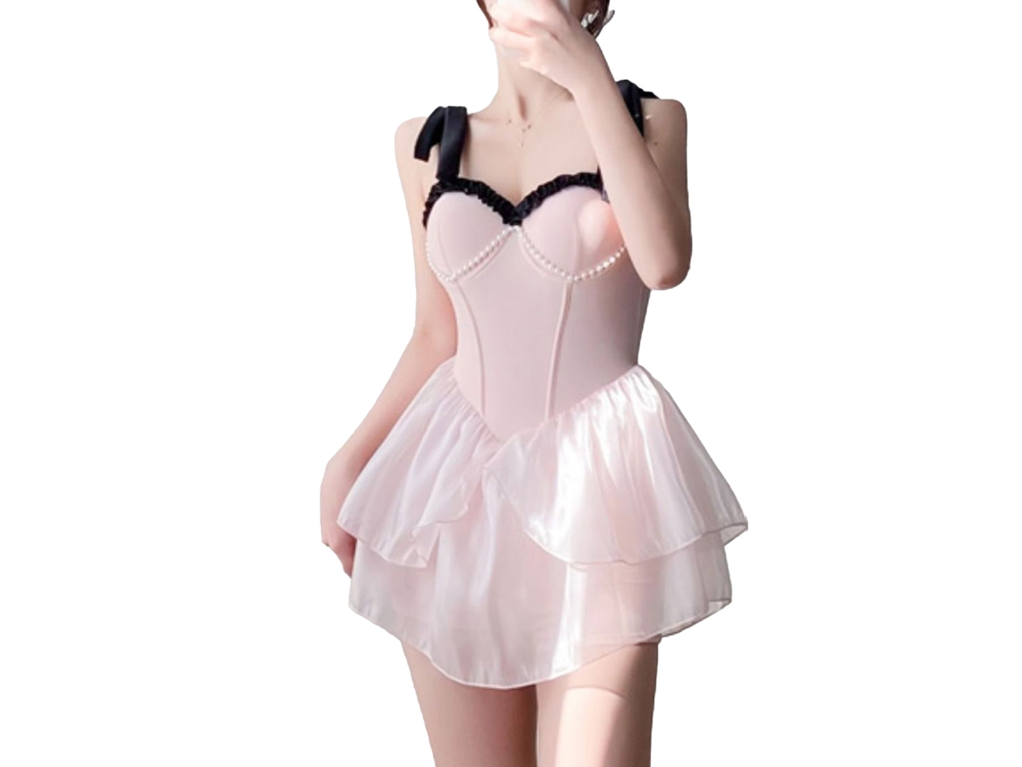 Vestido de Banho a Line Slim Spaghetti Strap Rosa L