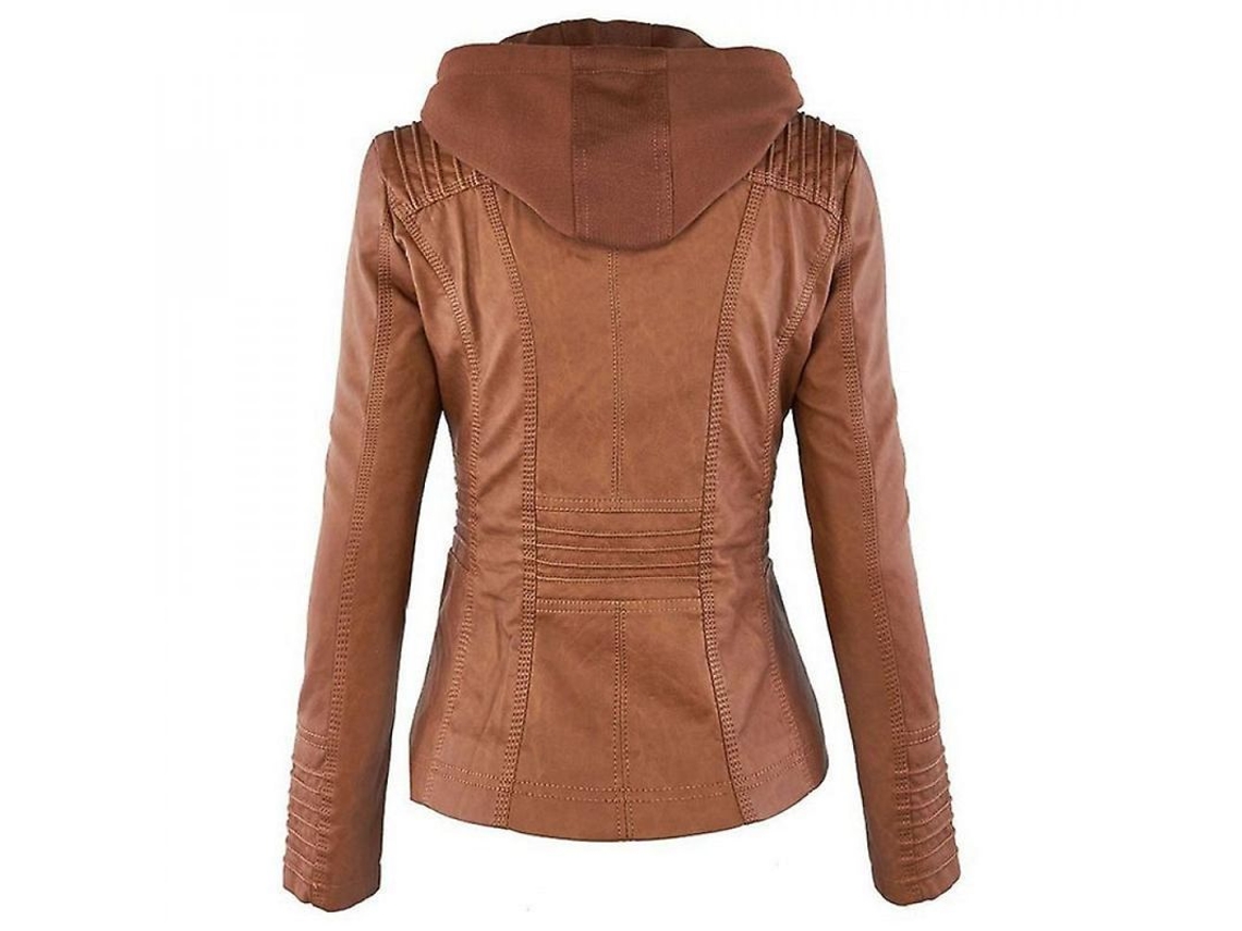 2026 chaqueta de Couro Pu para Mulher Moto Corta Blazer Plus Size Nlr S Marrón