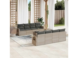 Vidaxl 9 Pcs Conj. Sofás Jardim Com Almofadões Vime Pe Cinzento-claro