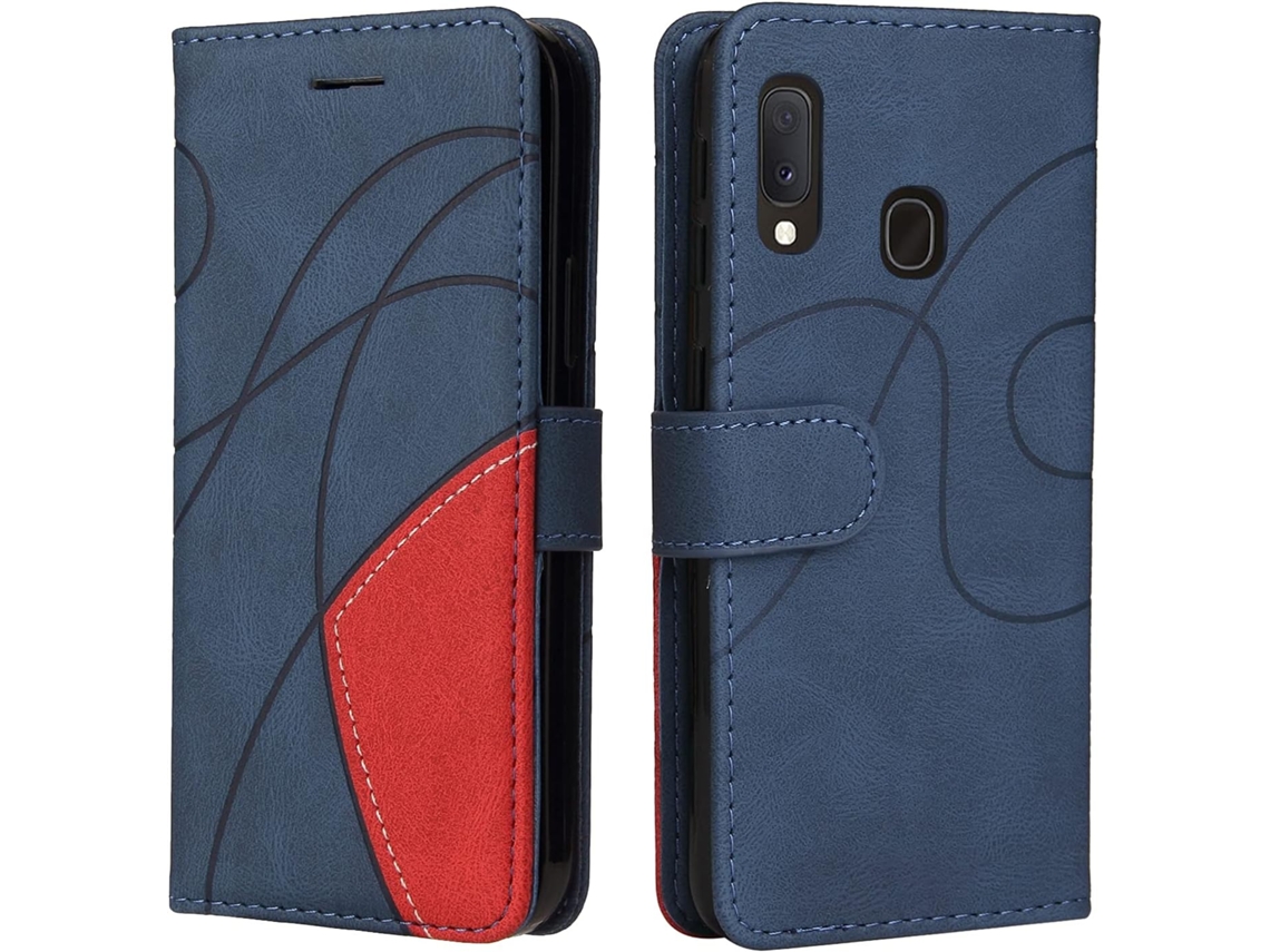 Capa Fólio Fecho Proteção para Samsung Galaxy A20 HONGWE. Pele Sintética Anti-Choque Magnética Azul