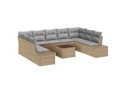 Conjunto 10 Sofá De Jardim Vidaxl Bege Vime Pe (55 X 55 X 37 Cm)