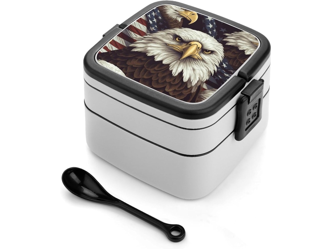 Marmita Bento De 1 Litro Com Dupla Camada, À Prova De Vazamentos, Com Colher, Estampa De Águia Careca, Para Adultos, Com