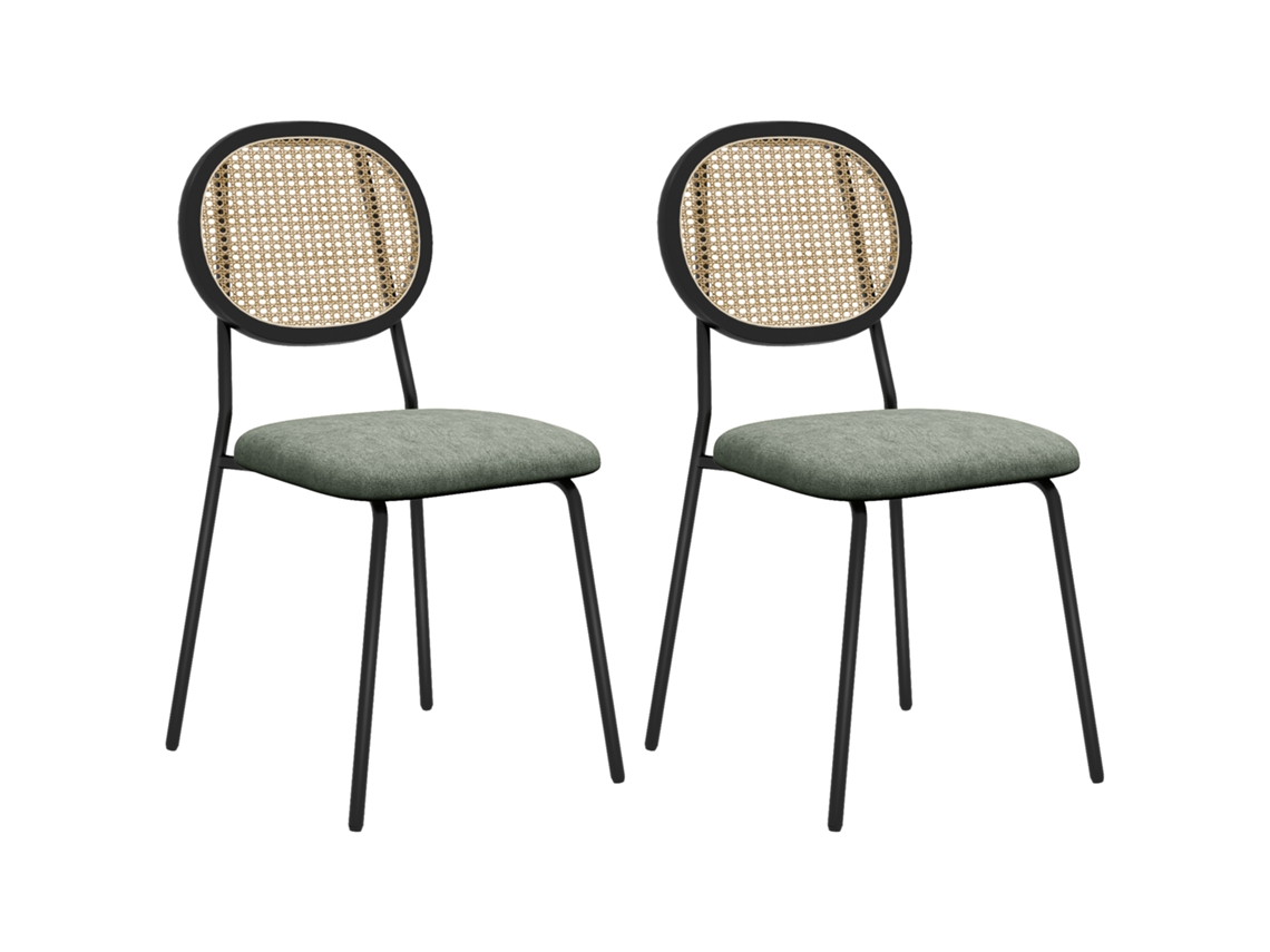 Conjunto 2 Cadeiras 44x54x87cm Tons Verde E Preto, Encosto Em Vime Sintético, Design Contemporâneo Para Cozinha E Jantar