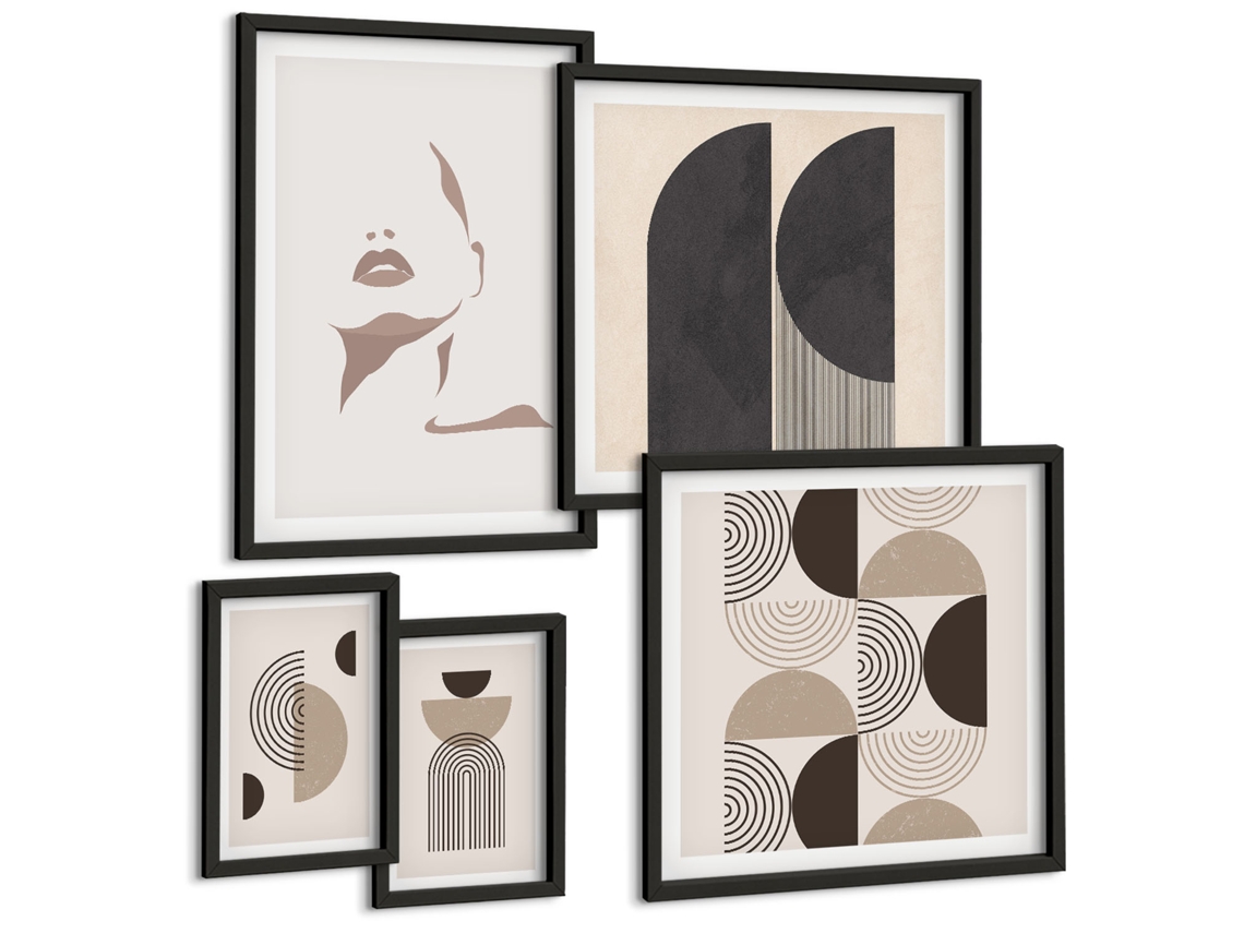 Composição De Quadros Na Parede Ruas Charmosas Com Plantas E Mar Moldura Preta Quadros Para A Sala De Estar Espelharte (conjunto De 5 Imagens)