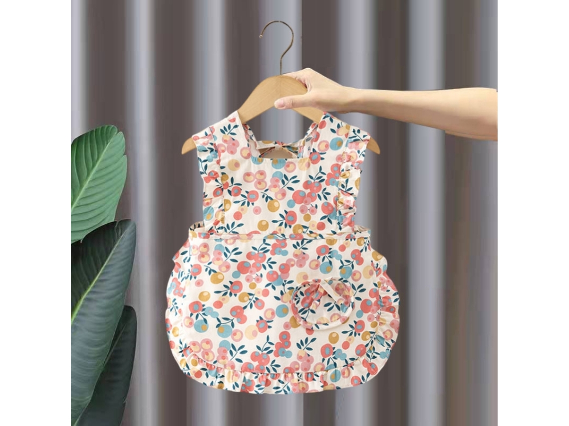 Babadores Infantis Sem Mangas De Verão Floridos Comendo Roupas Reversíveis, Estilo: Cereja Tamanho: 90