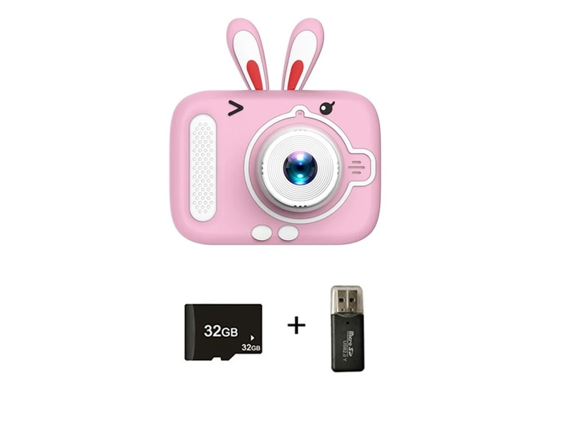 Câmera infantil Yizhood com câmeras duplas frontal e traseira HD de 2000 W e pixel de 32 G (coelhinho rosa)