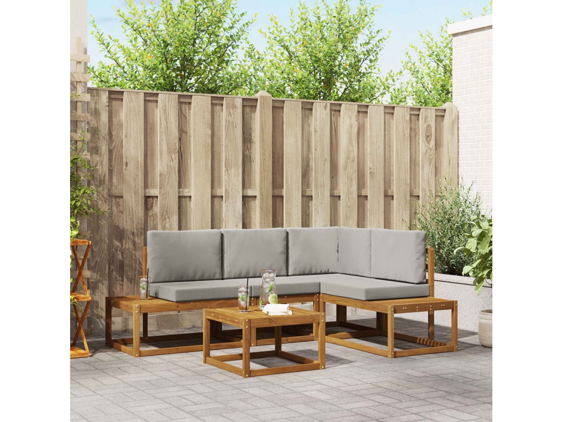Vidaxl 5 Unid. Conjunto De Sofás Para Exterior Cinza Natural E Claro