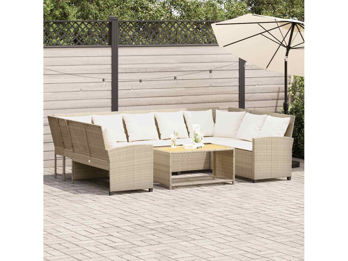 Vidaxl Sofá De Jardim Com Almofadões Vime Pe Bege