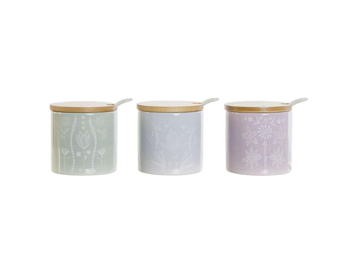 Açucareiro Dkd Home Decor Azul Verde Lilás Bambu Dolomita 7,5 X 7,5 X 7,5 Cm (3 Unidades)