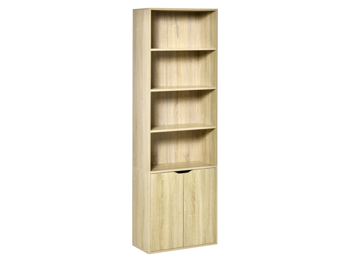 Estante com 4 Nichos Abertos e 2 Portas, Ideal para Sala de Estar e Escritório, 59x29x180 Cm, Madeira Natural. CHEZMOI