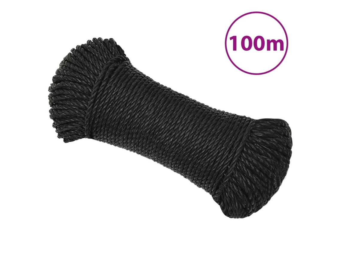 Vidaxl Corda De Trabalho 6 Mm 100 M Poliéster Preto