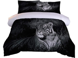 Capa de Edredom com Estampa Tigre Preto em Microfibra Fronha 140x200cm