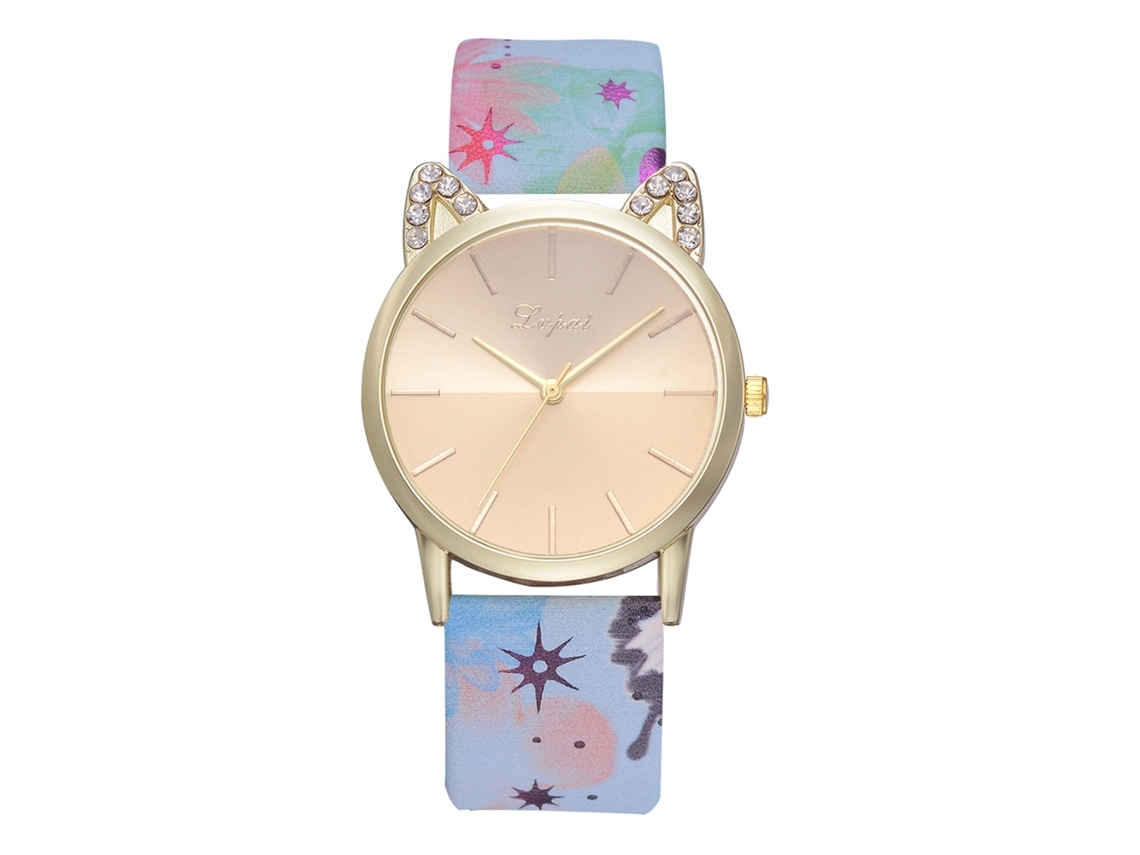 Relógio de Pulso Feminino Lvpai P801 Quartz com Pulseira Pu e Estampa de Gato