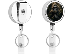 Porta Crachá Retrátil Jungle Monkey, Moderno E Durável, Em Metal, Com Cordão De Nylon De 68cm, Ideal Enfermeiros E