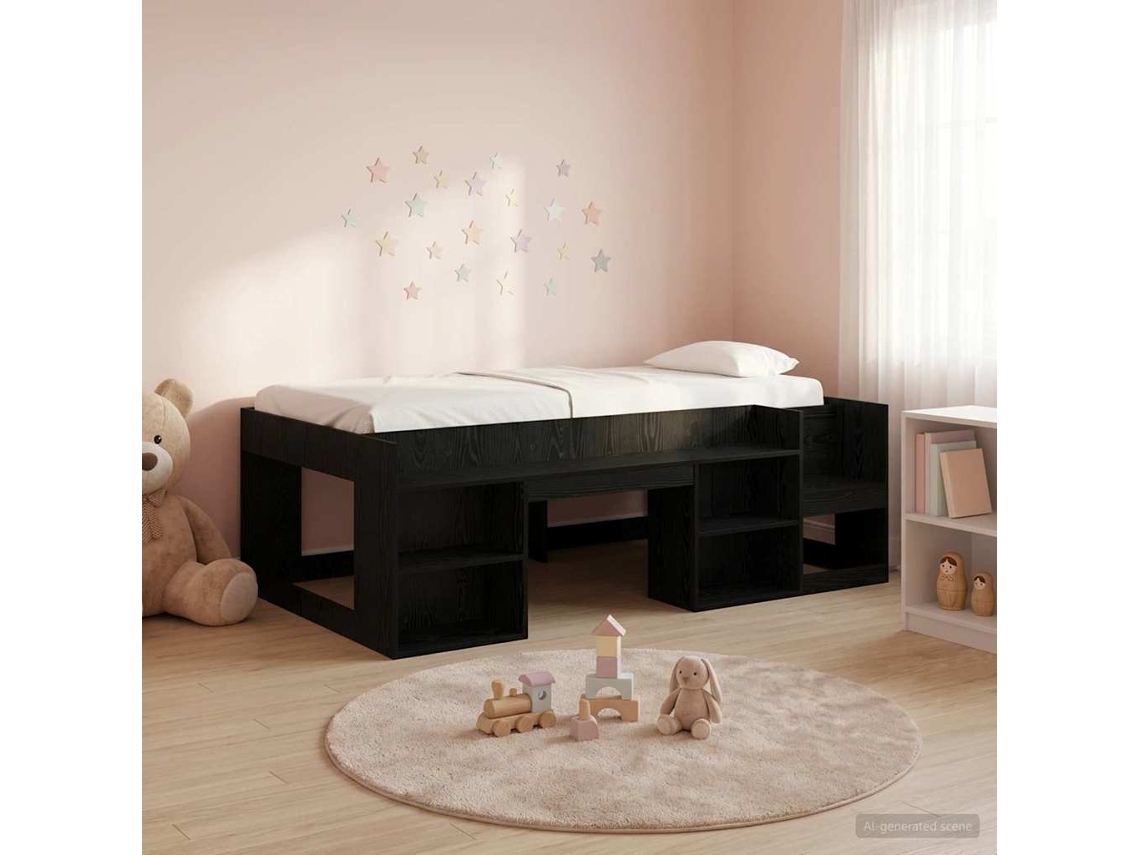 Vidaxl Estrutura De Cama Infantil Com Armazenamento Carvalho Preto