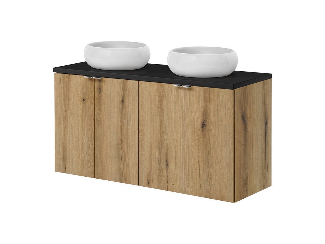 Móvel De Lavatório Newport Com 4 Portas 120 X 72 X 40 Cm Carvalho / Preto [EN.CASA]