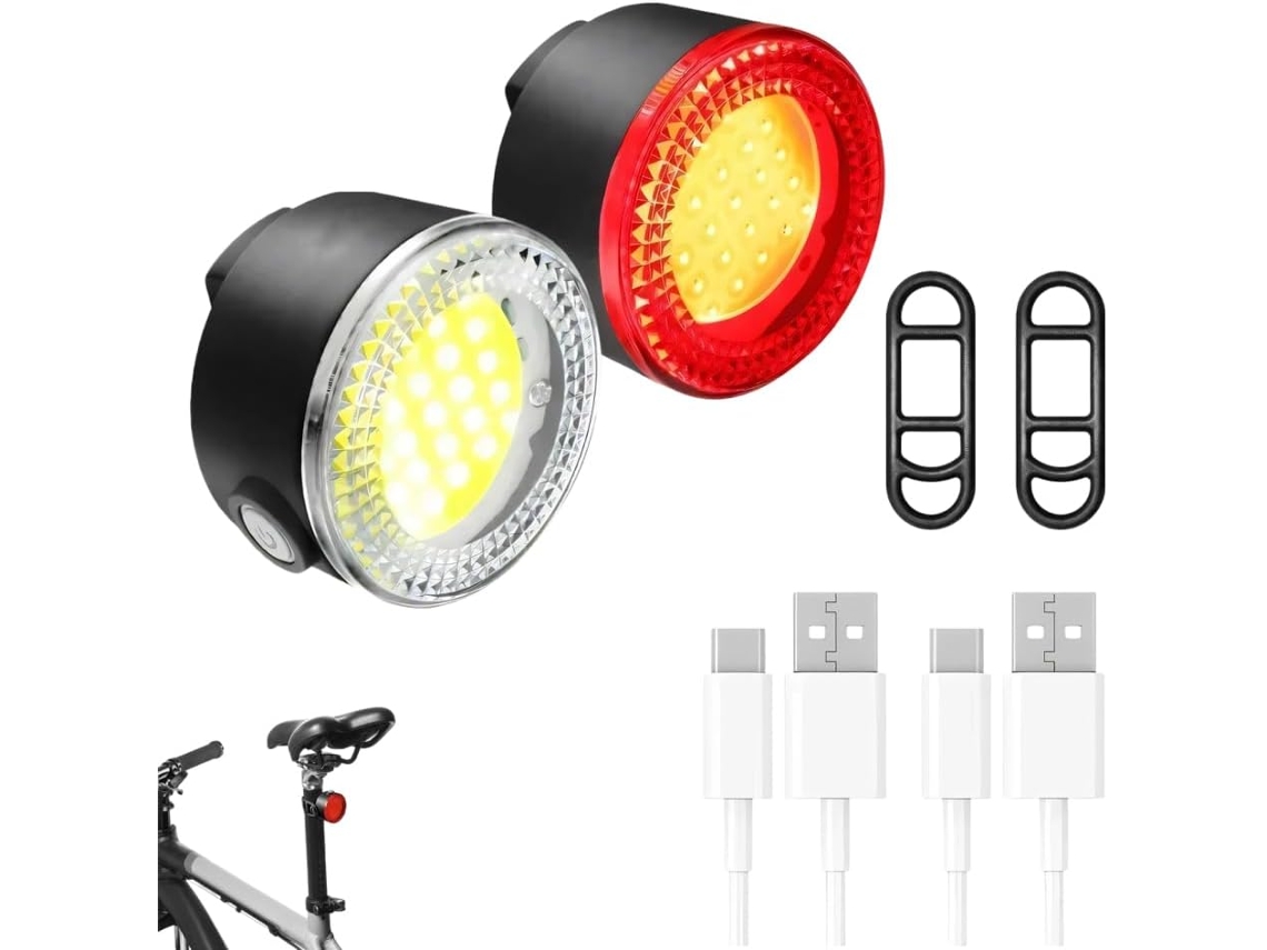 Luz De Bicicleta, Conjunto 2 Luzes Led Cob Para Recarregáveis Via Usb