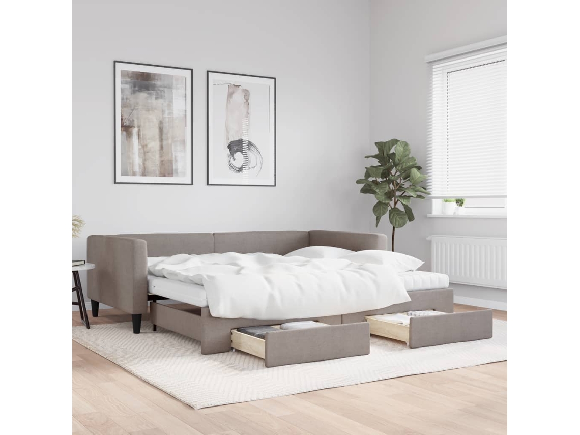Vidaxl Sofá-cama C/ Gavetão/gavetas 100x200cm Tecido Cinza-acastanhado