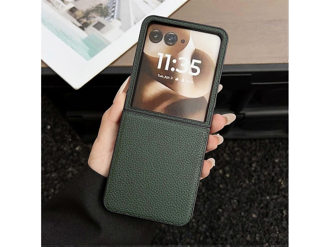 Capa Para Motorola Razr 60 Ultra 5g, Capa De Couro Pu Com Textura De Lichia Capa Dobrável Para Pc, Verde