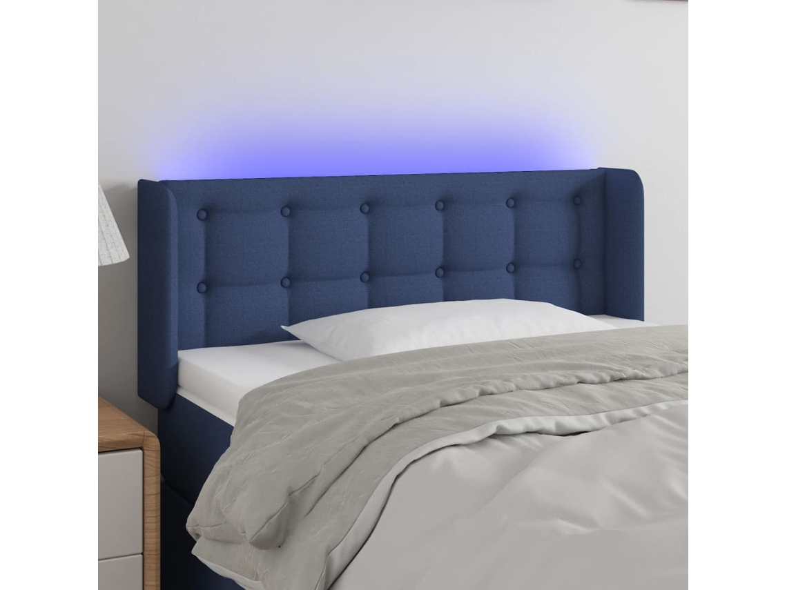 Cabecero con luces LED, tela, 83x16x78/88 cm, azul