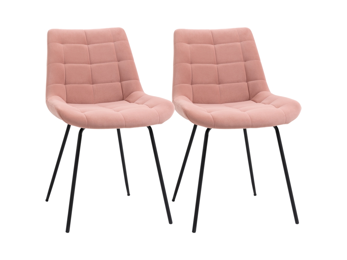 Conjunto De 2 Cadeiras De Jantar, Cadeiras Decorativas, Cadeiras De Cozinha, Design Retrô, Acabamento Em Veludo, 50 Cm X 61 Cm X 79 Cm, Rosa