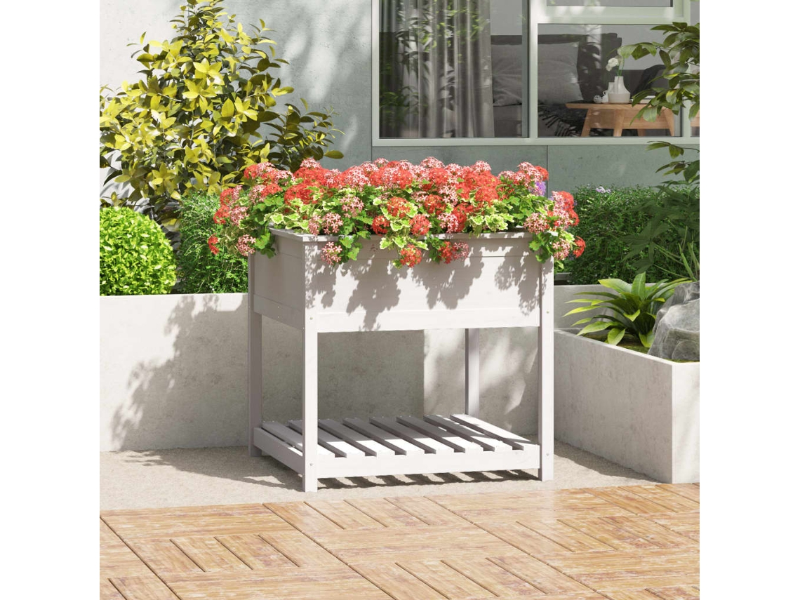 Floreiravasocaixa Com Prateleira 82,5x82,5x81cm Pinho Maciço Branco Lovely Home