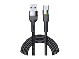 Cabo De Carregamento Rápido De Ligação De Dados Usb C Com Alumínio Para Celular 3a Luz Colorida Preto