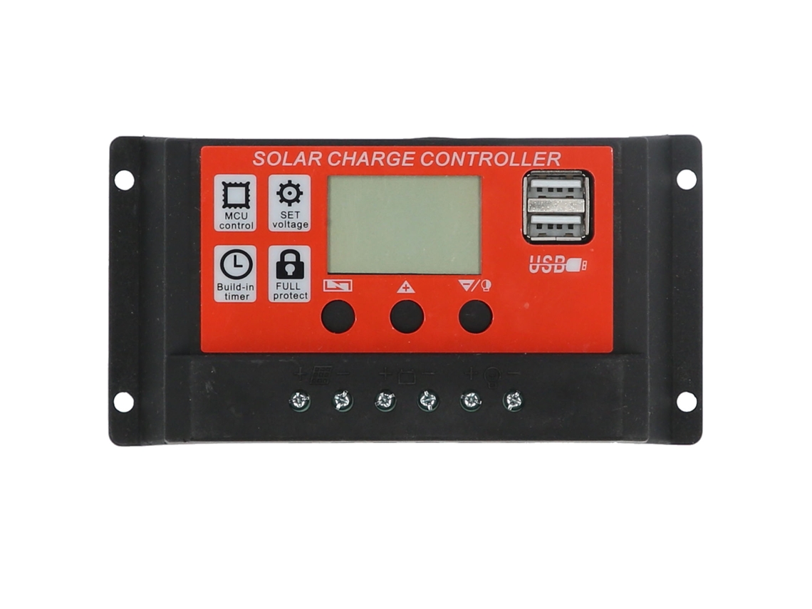 Controlador solar PWM 20A 12V/24V, com display LCD inteligente e suporte para baterias de chumbo-ácido.