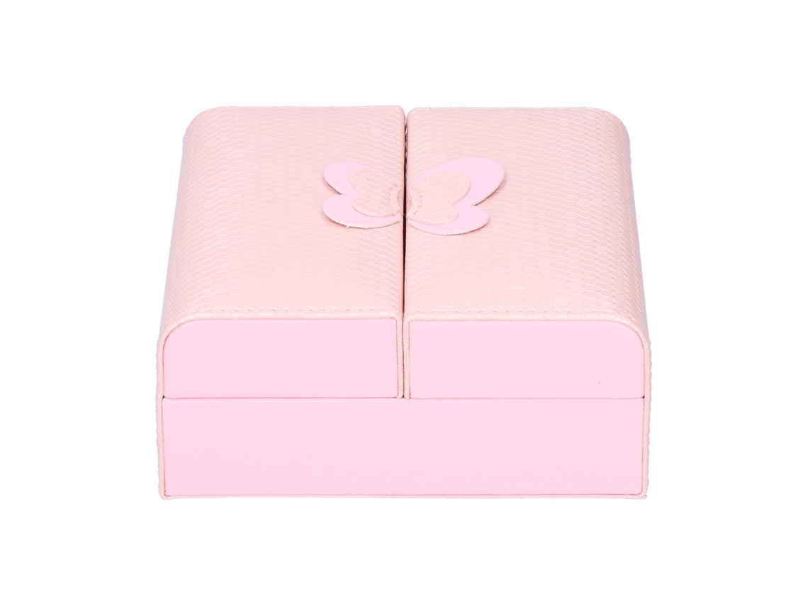 Caixa de joias couro Pu organizador colar brincos anel estilo fashion 15x15x6.5cm rosa S/MARCA