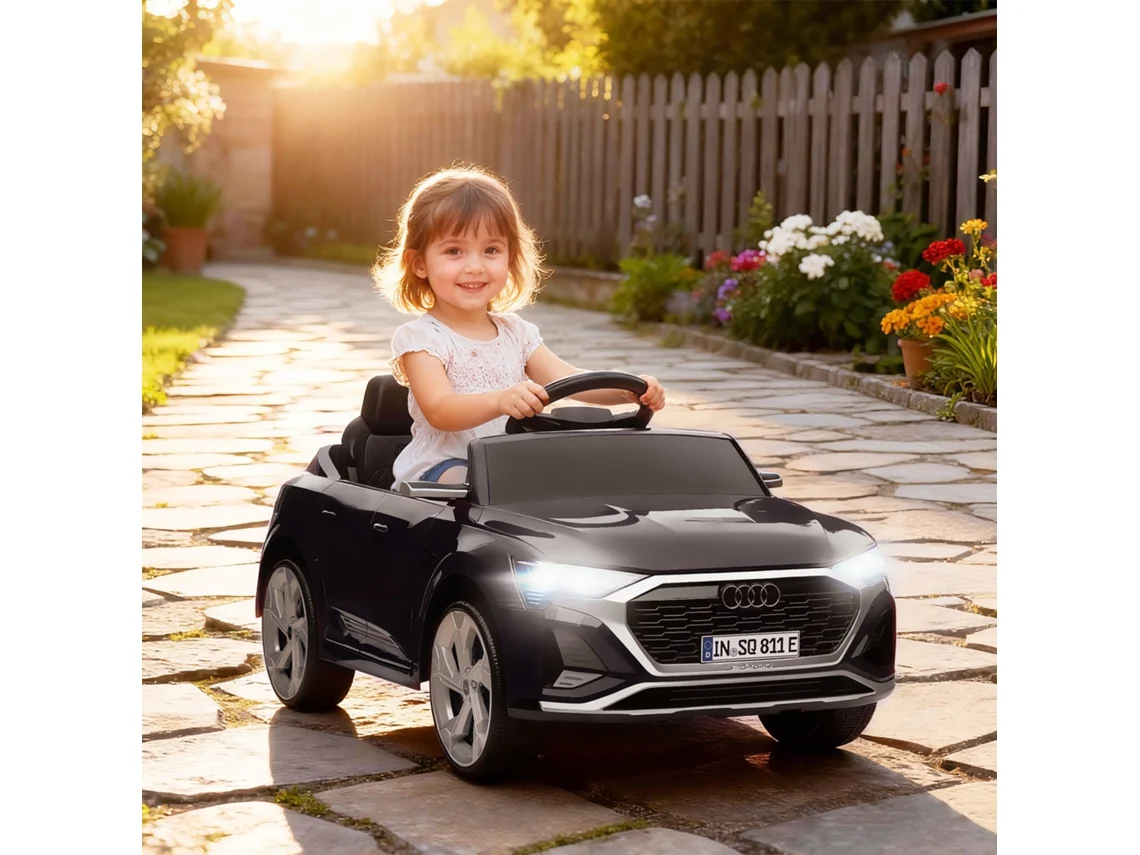 Carro Infantil Elétrico Q8 12v Na Cor Preta, Com Controle Remoto, Velocidade Entre 3 E 5 Km/h, Faróis E Função Musical