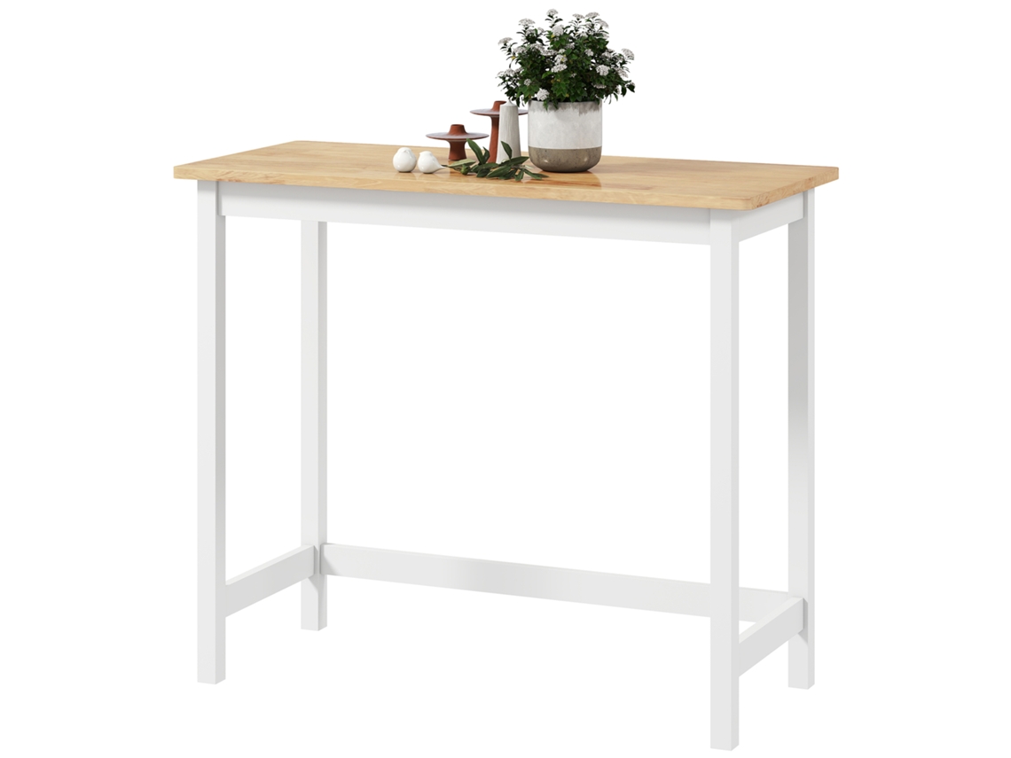 Mesa De Bar, Na Cor Natural E Branco, Fabricado Em Madeira Com Compacto, Acomoda 2 Pessoas, Design Prático E Funcional
