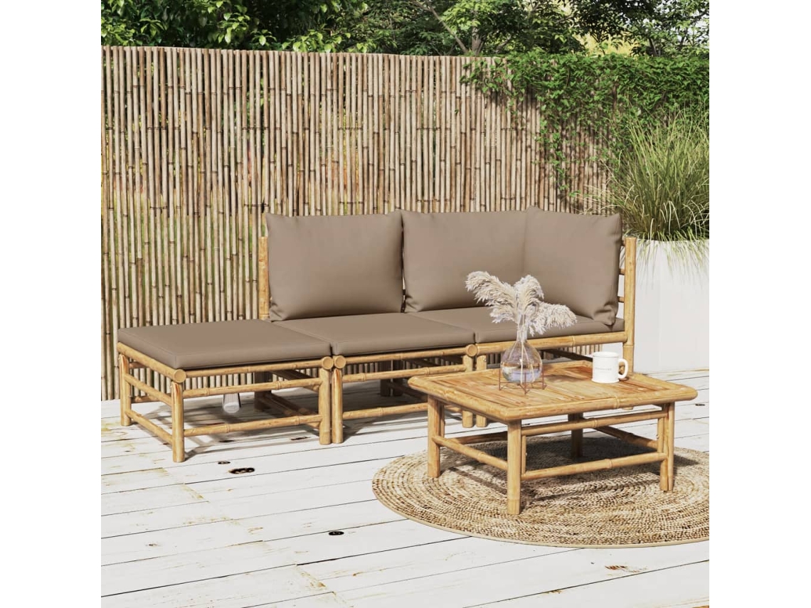 Conjunto 3 Peças Lounge Jardim Bambu Almofadas Cinza Marrom Dkd Home Decor